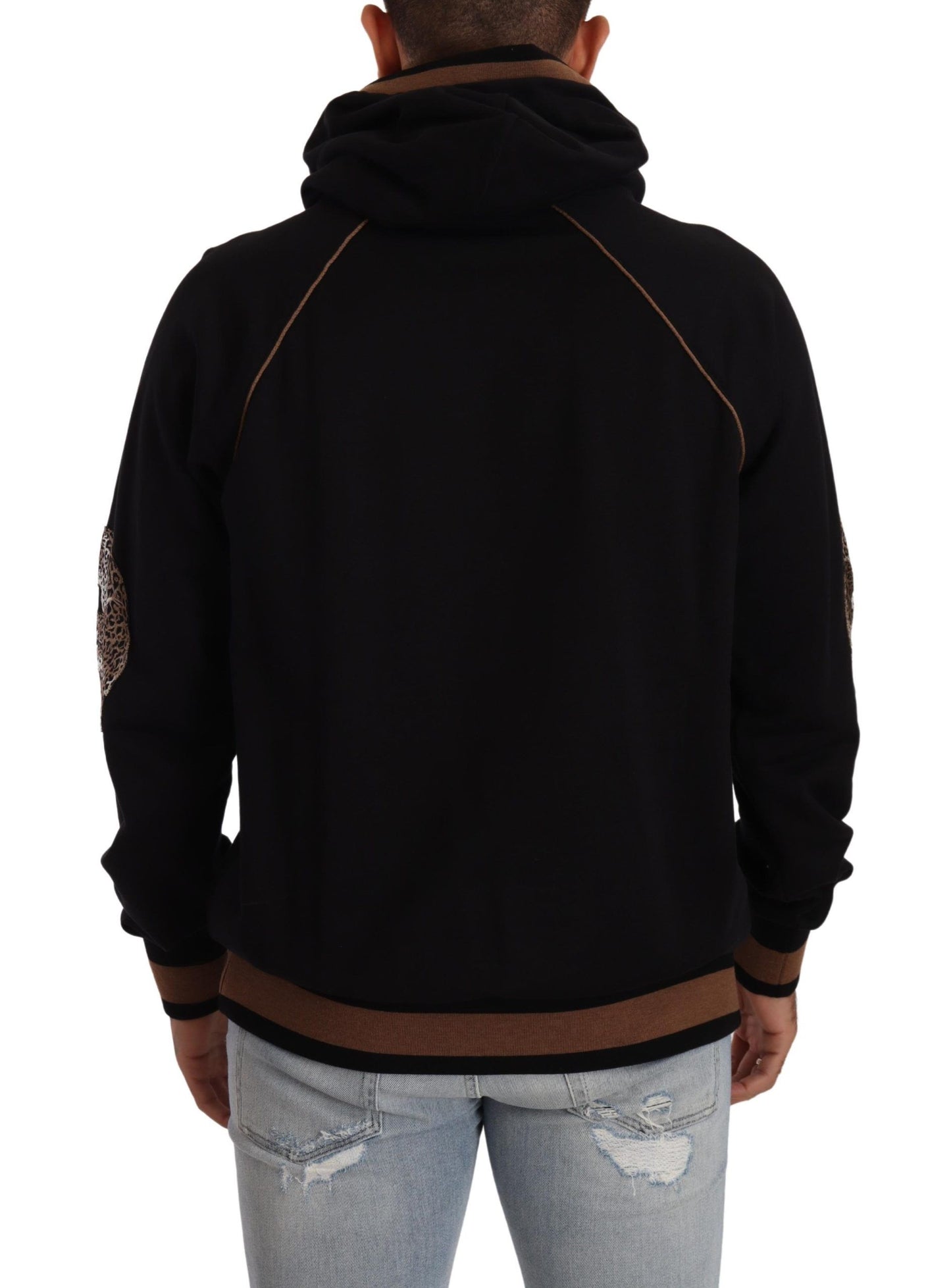 Maglione pullover con cappuccio in cotone leopardato marrone nero