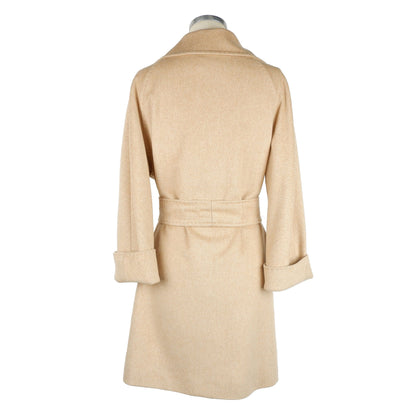 Made in Italy Elegant Beige Wool Coat with Waist Belt