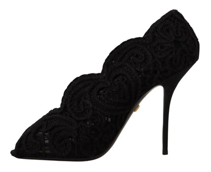 Dolce &amp; Gabbana Elegante schwarze Stilettos aus Spitze