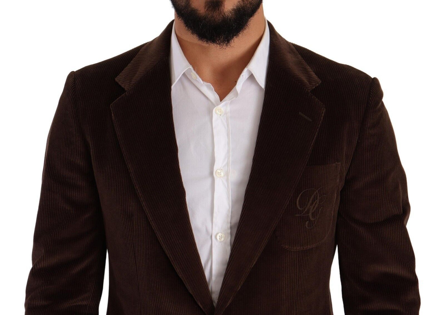 Cappotto slim fit in velluto a coste marrone Blazer con logo DG