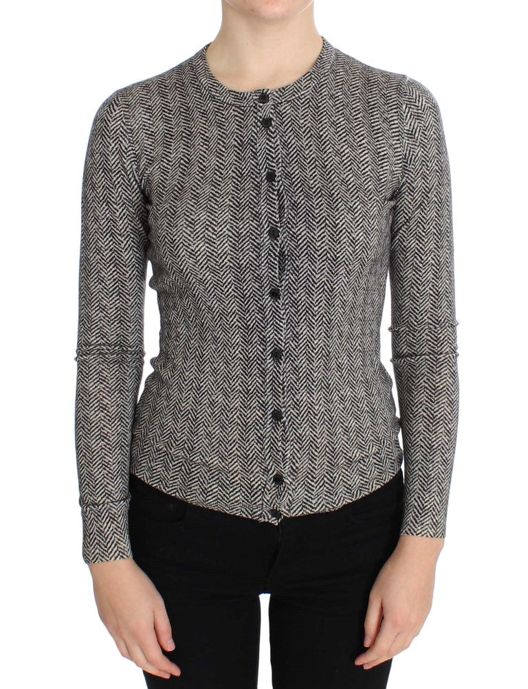 Maglione cardigan superiore in lana bianca nera