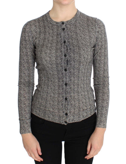 Pull cardigan en laine noir et blanc