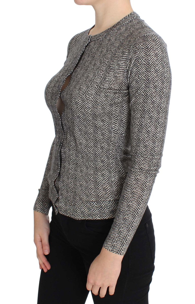 Schwarz-weißer Cardigan-Pullover aus Wolle