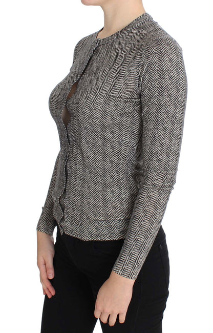 Maglione cardigan superiore in lana bianca nera