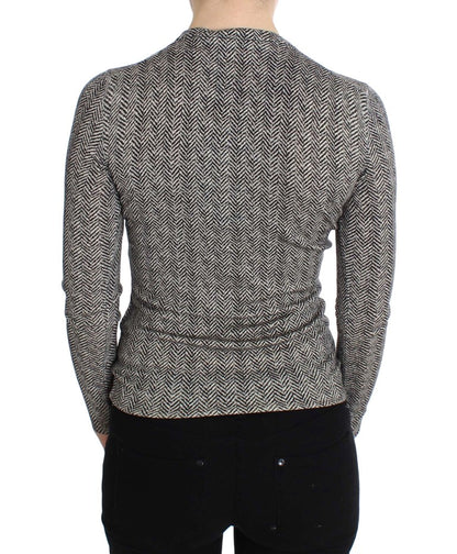 Schwarz-weißer Cardigan-Pullover aus Wolle