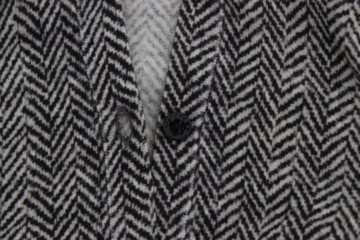 Schwarz-weißer Cardigan-Pullover aus Wolle