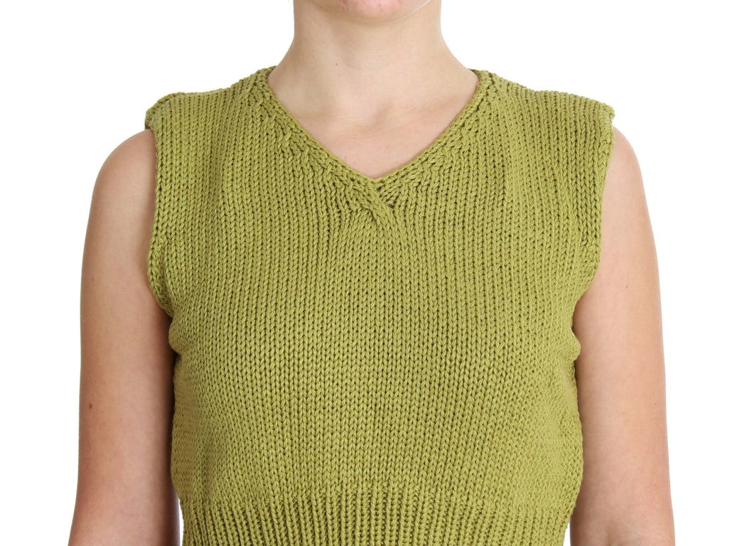 Pull sans manches tricoté en coton mélangé vert