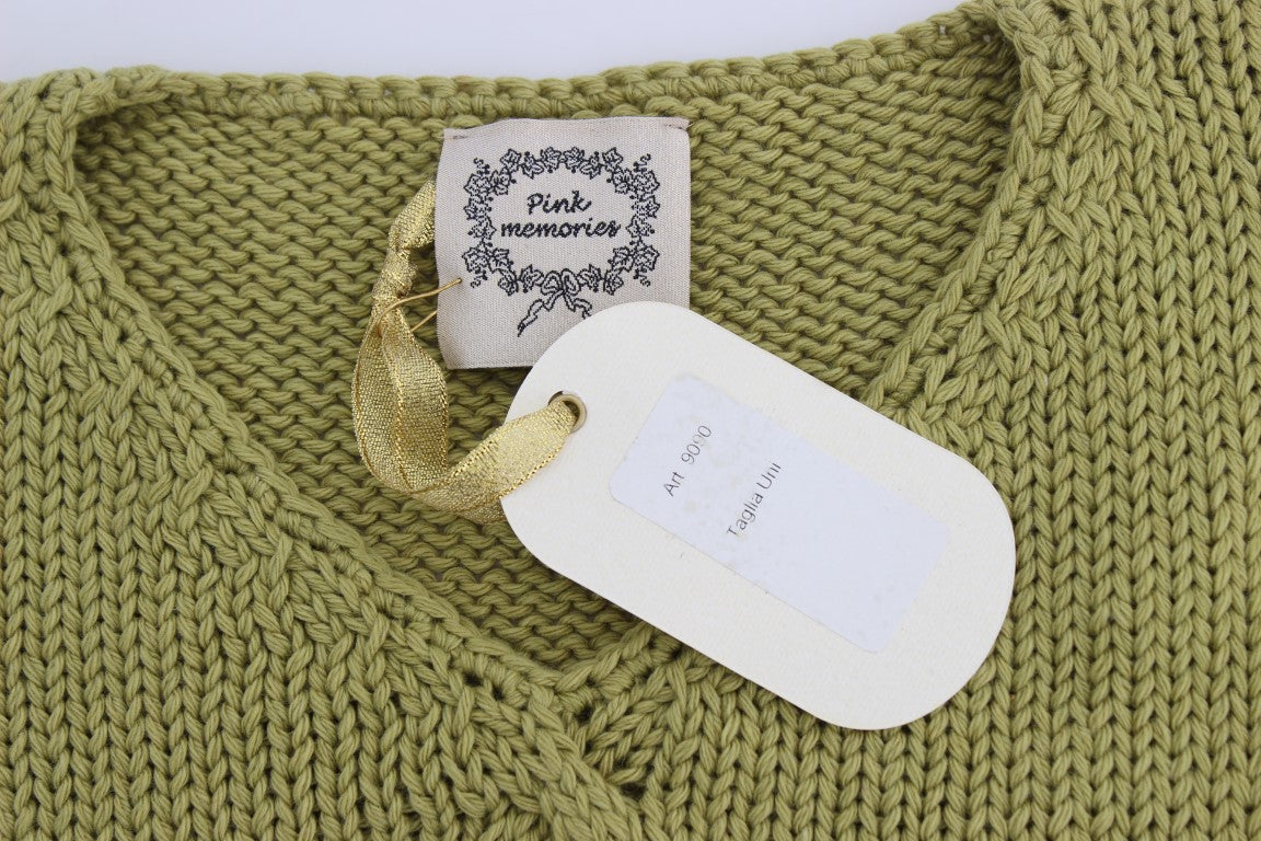 Grüner, ärmelloser Strickpullover aus Baumwollmischung