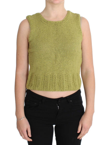 Grüner, ärmelloser Strickpullover aus Baumwollmischung