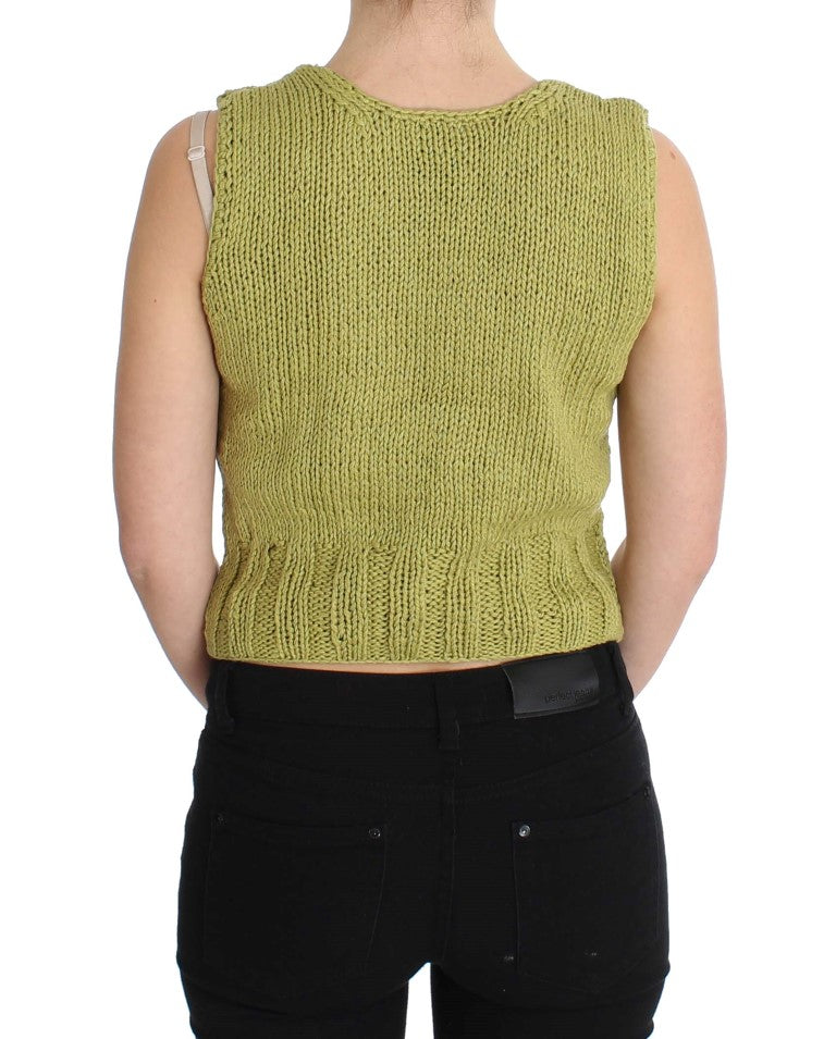 Grüner, ärmelloser Strickpullover aus Baumwollmischung