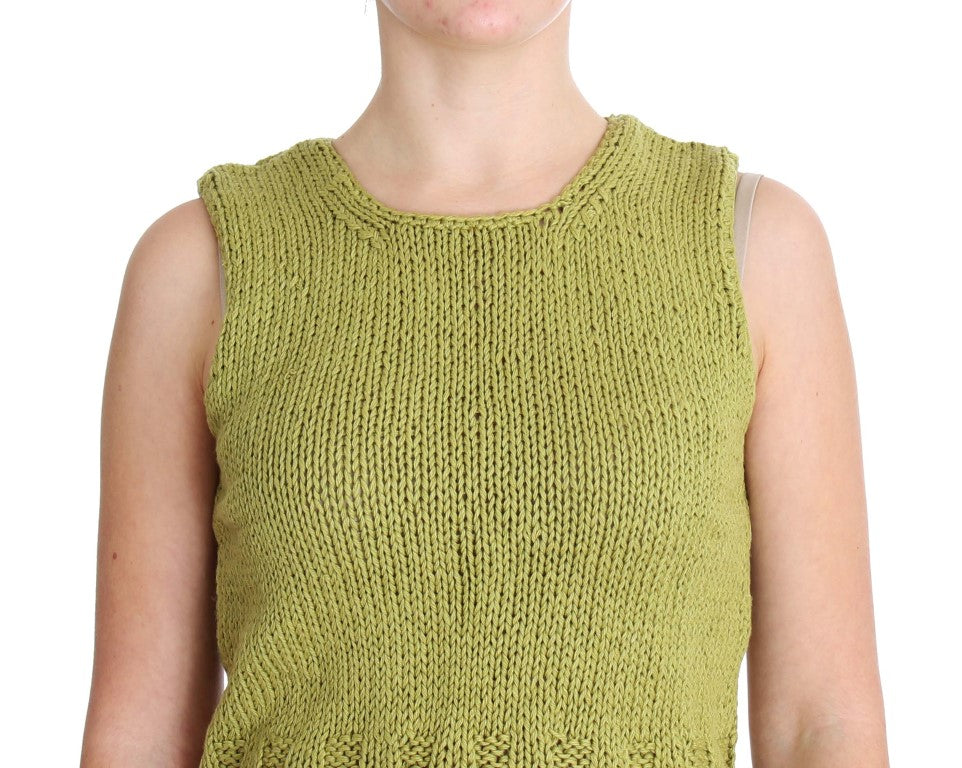 Grüner, ärmelloser Strickpullover aus Baumwollmischung