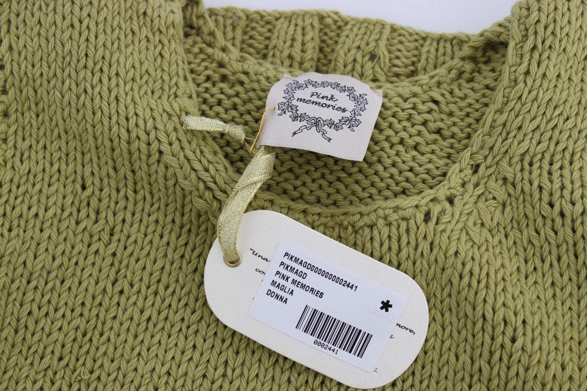 Grüner, ärmelloser Strickpullover aus Baumwollmischung