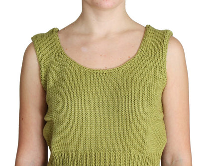 Maglione senza maniche lavorato a maglia in misto cotone verde