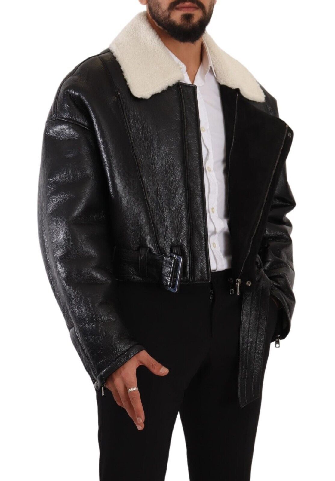 Dolce &amp; Gabbana Elegante Shearling-Bikerjacke