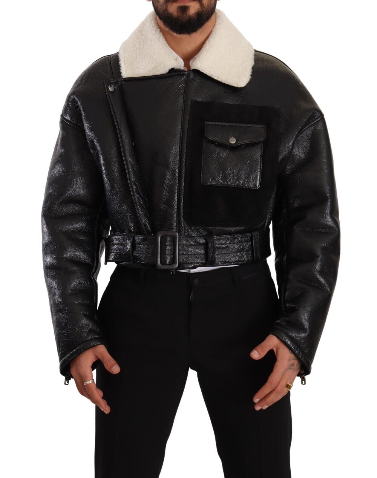 Dolce &amp; Gabbana Elegante Shearling-Bikerjacke