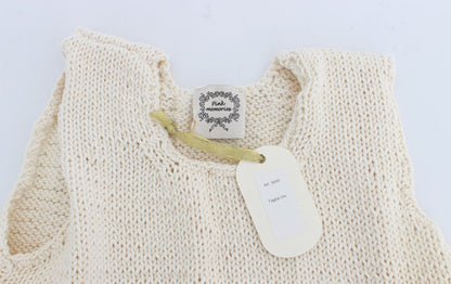 Maglione senza maniche lavorato a maglia in misto cotone beige