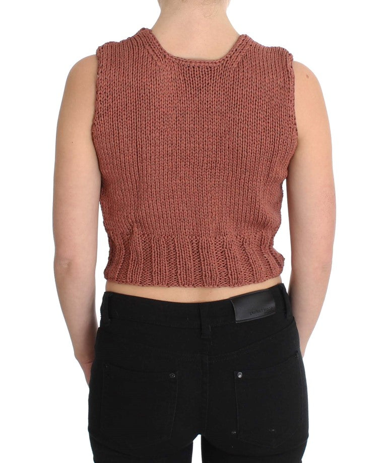 Roter, ärmelloser Strickpullover aus Baumwollmischung