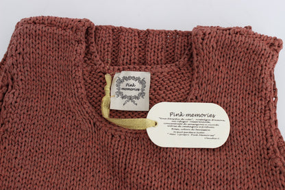 Roter, ärmelloser Strickpullover aus Baumwollmischung