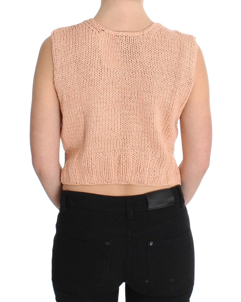 Pull sans manches tricoté en coton mélangé rose