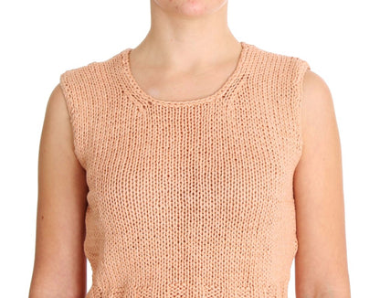 Pull sans manches tricoté en coton mélangé rose