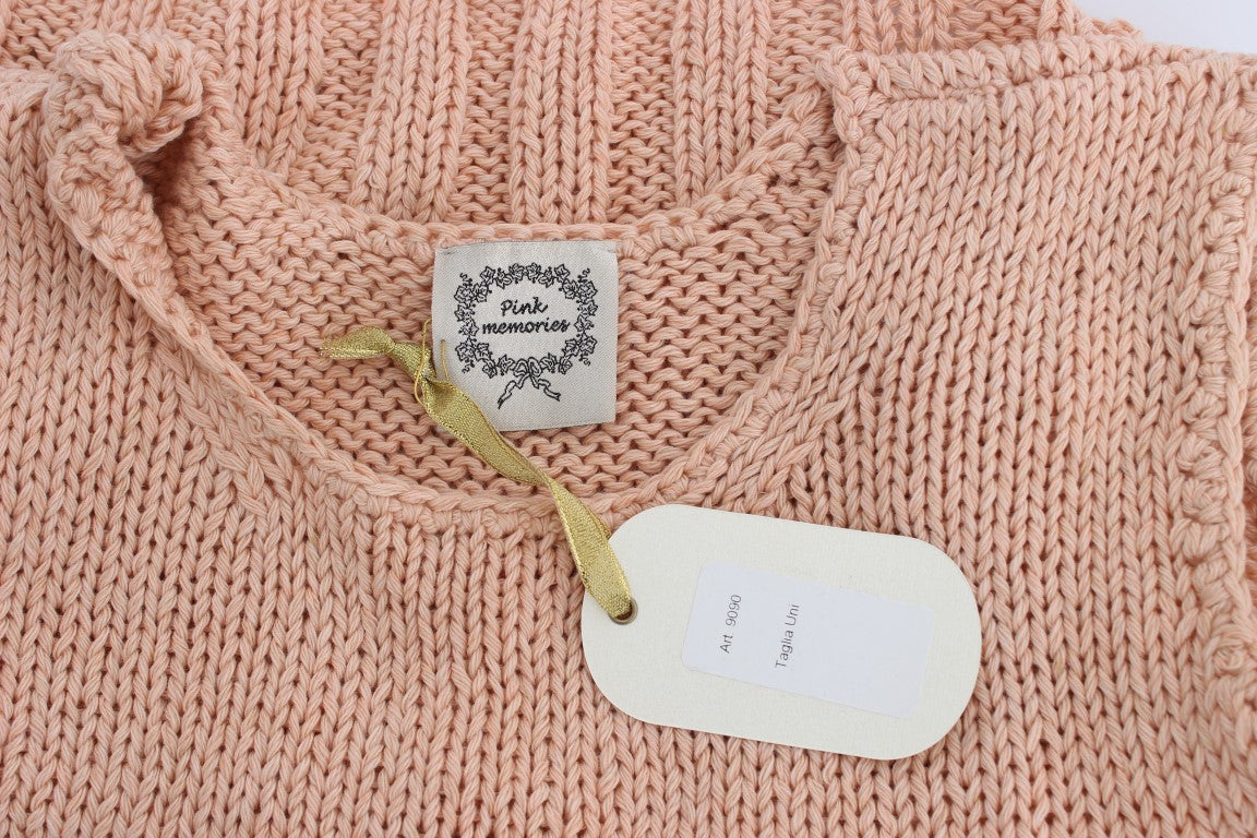 Pull sans manches tricoté en coton mélangé rose