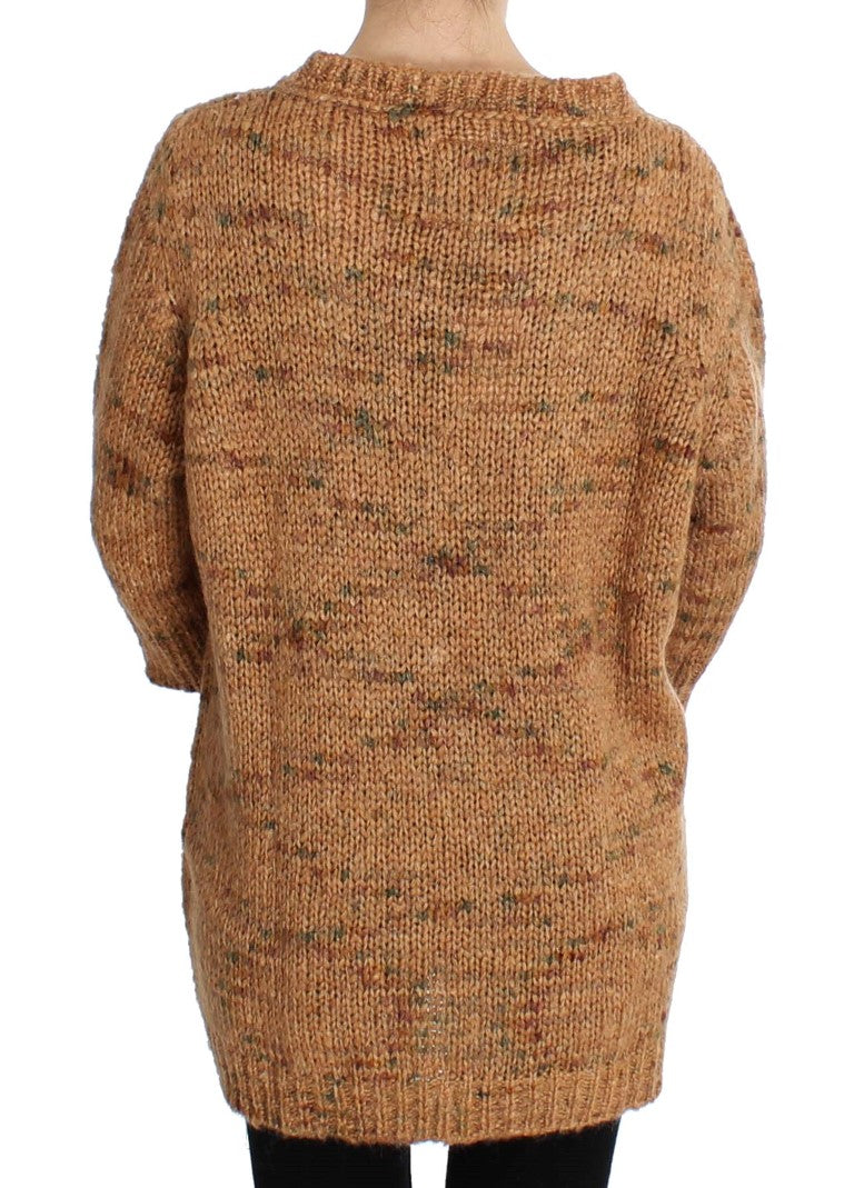 Brauner, gestrickter Oversize-Pullover aus Wollmischung