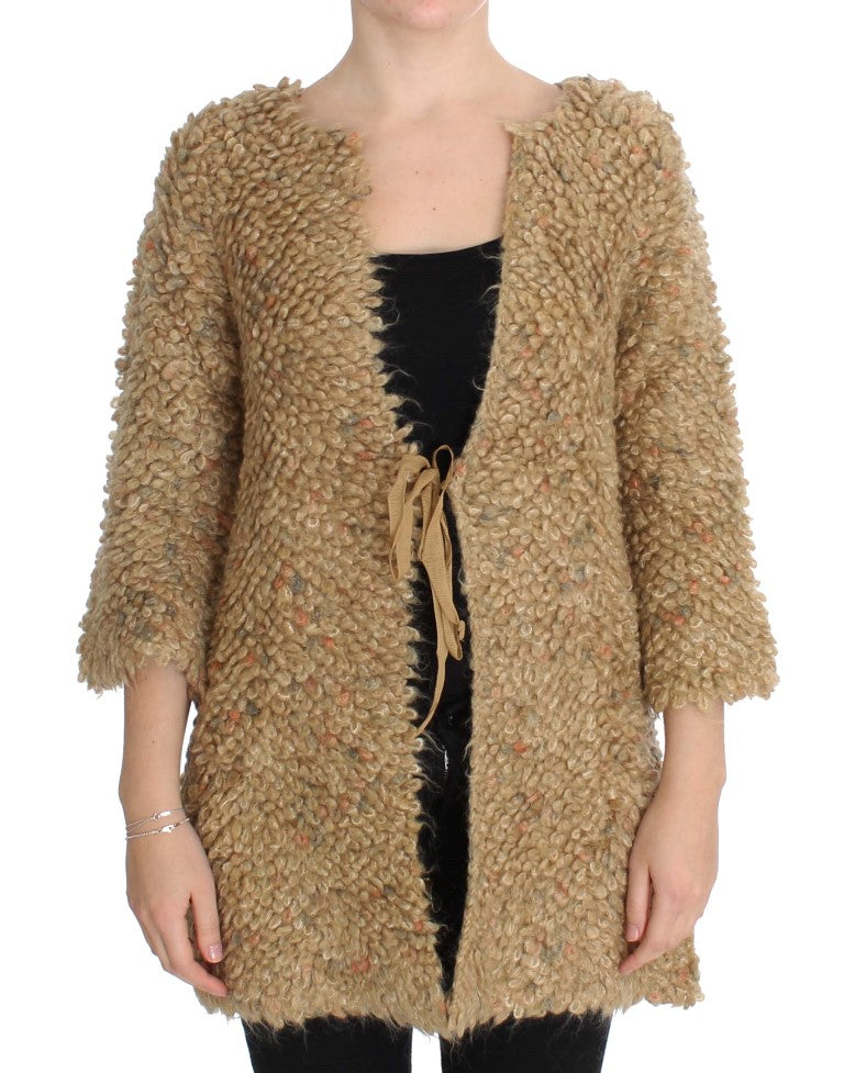 Maglione a mantella in misto lana beige