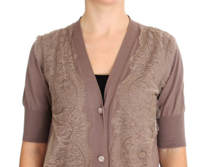 Lila Strickjacke aus Baumwolle mit Spitze