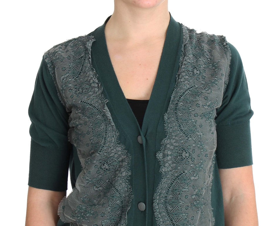 Maglione cardigan in cotone pizzo verde