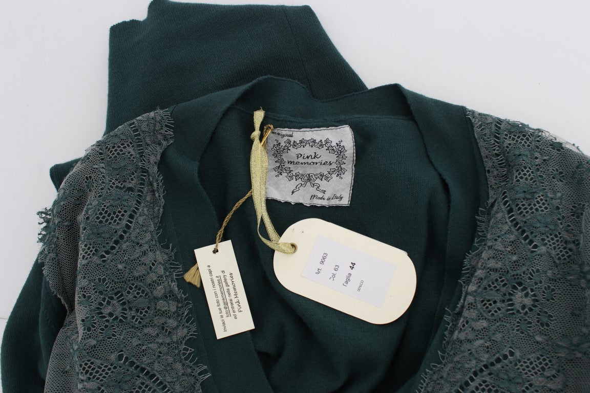 Maglione cardigan in cotone pizzo verde