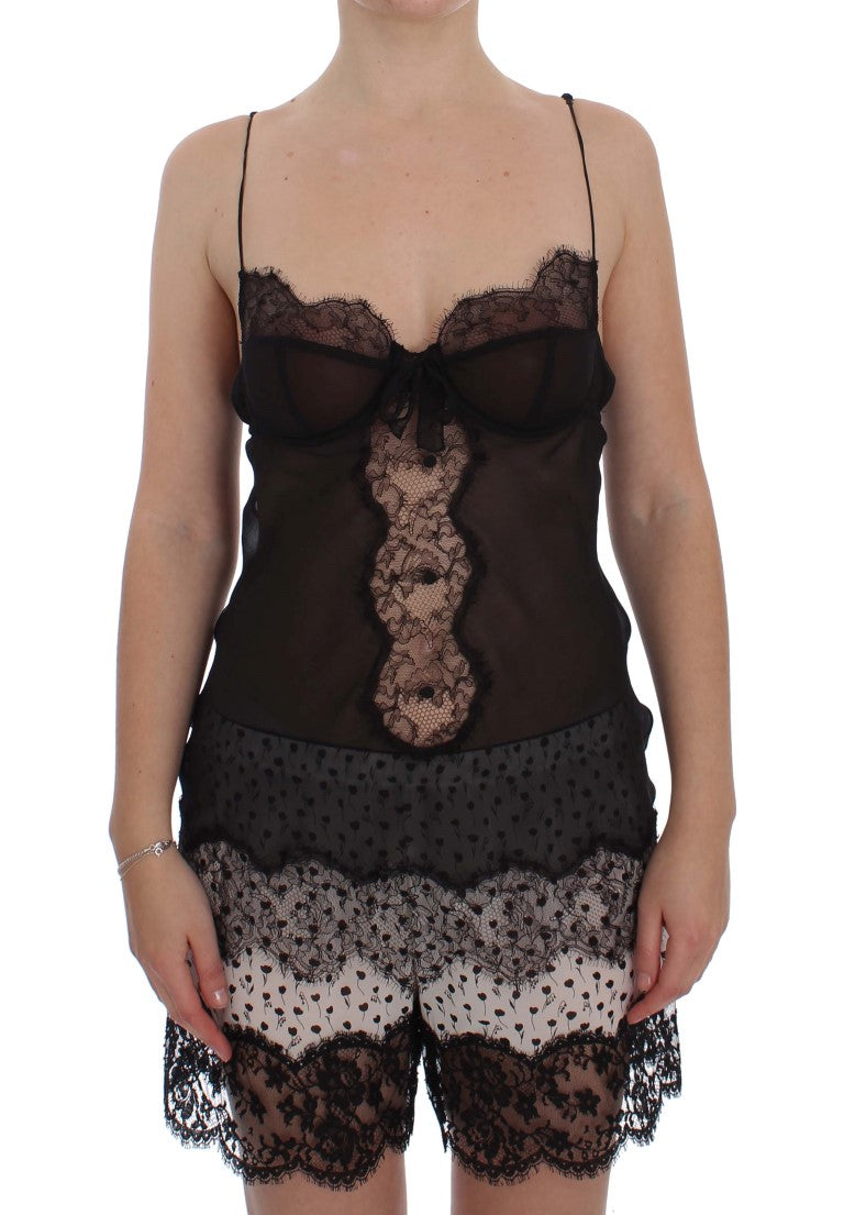 Top lingerie babydoll in pizzo di seta nera