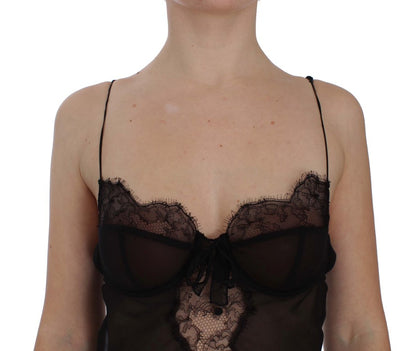 Top lingerie babydoll in pizzo di seta nera