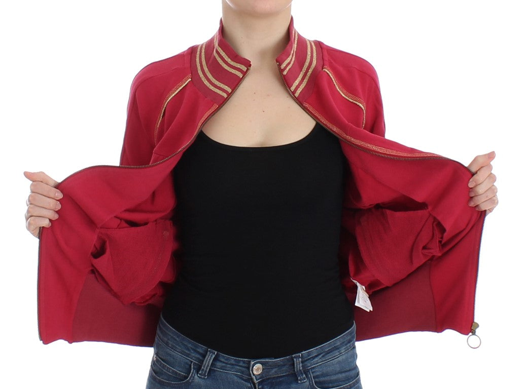 Rosafarbener Cardigan-Sweatshirt-Pullover mit Stehkragen