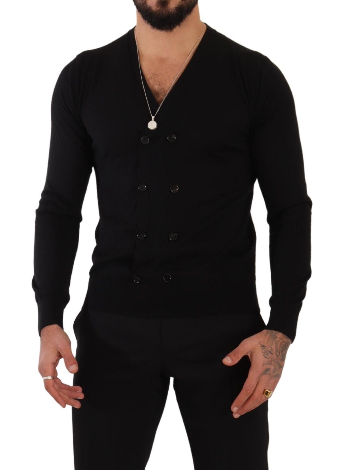 Maglione cardigan abbottonato in cashmere nero