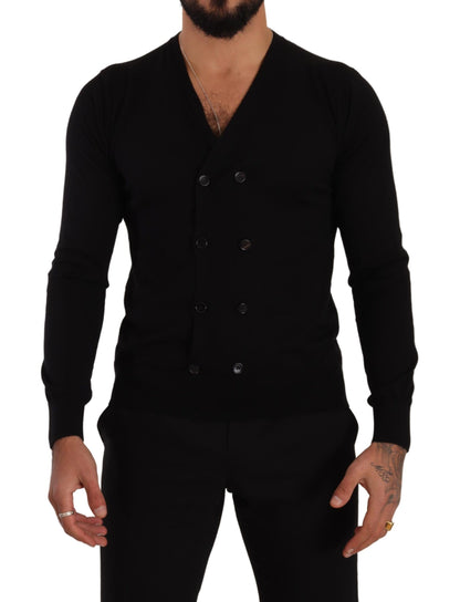 Maglione cardigan abbottonato in cashmere nero