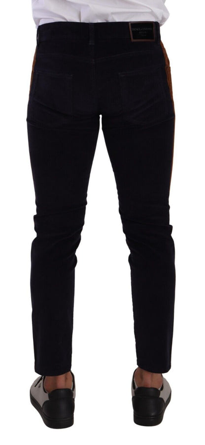 Jeans skinny in velluto a coste elasticizzati in cotone blu