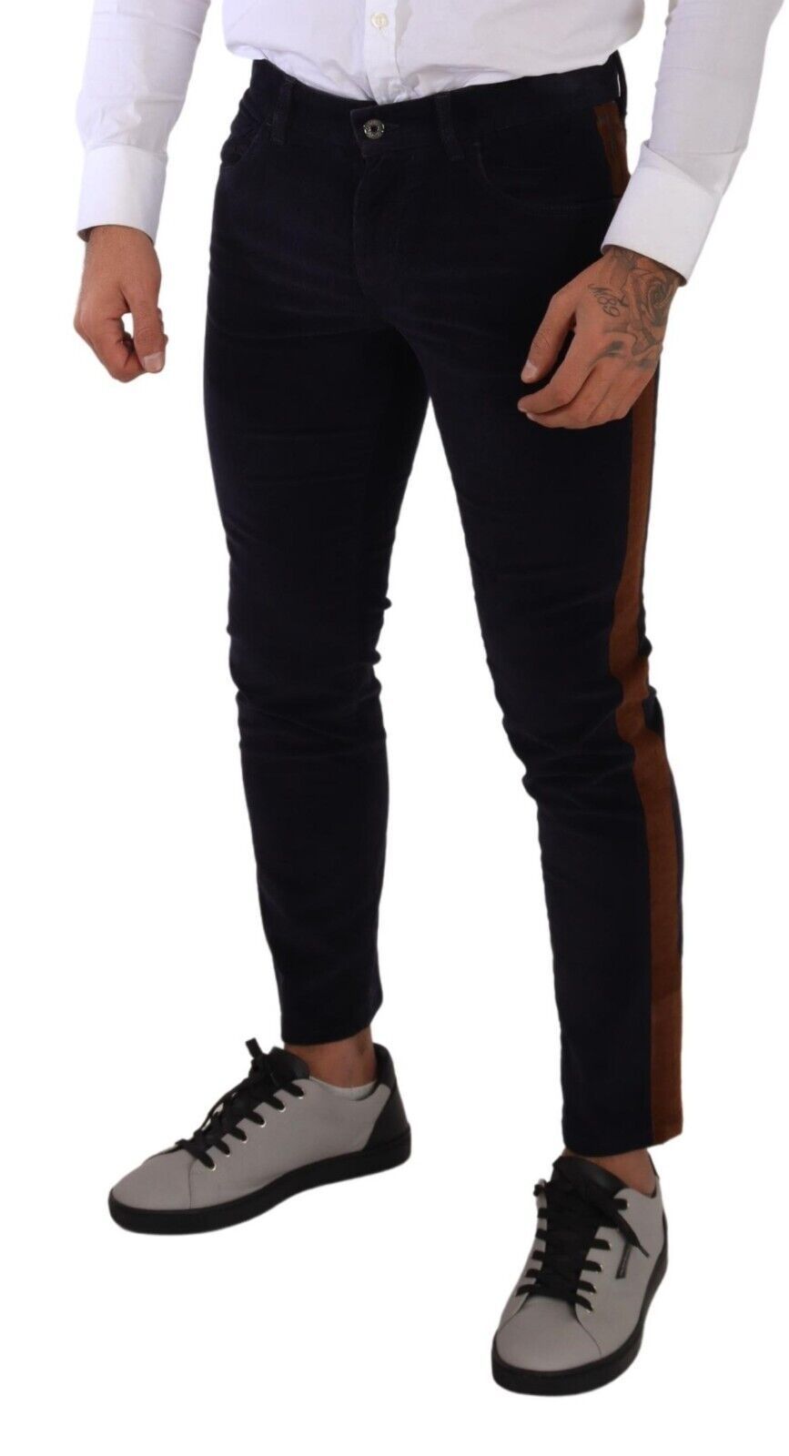 Jeans skinny in velluto a coste elasticizzati in cotone blu