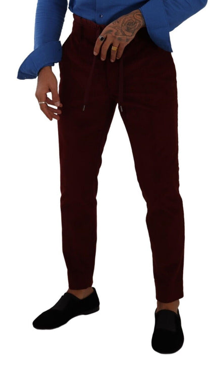 Pantaloni eleganti da uomo in velluto bordeaux