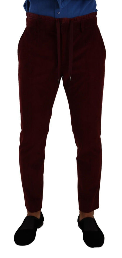 Pantaloni eleganti da uomo in velluto bordeaux