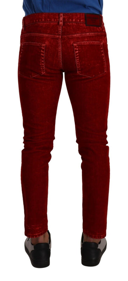 Jeans per pantaloni skinny in denim skinny elasticizzato in cotone rosso