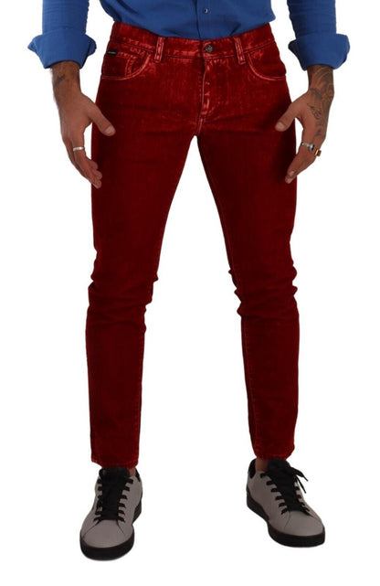 Jeans per pantaloni skinny in denim skinny elasticizzato in cotone rosso