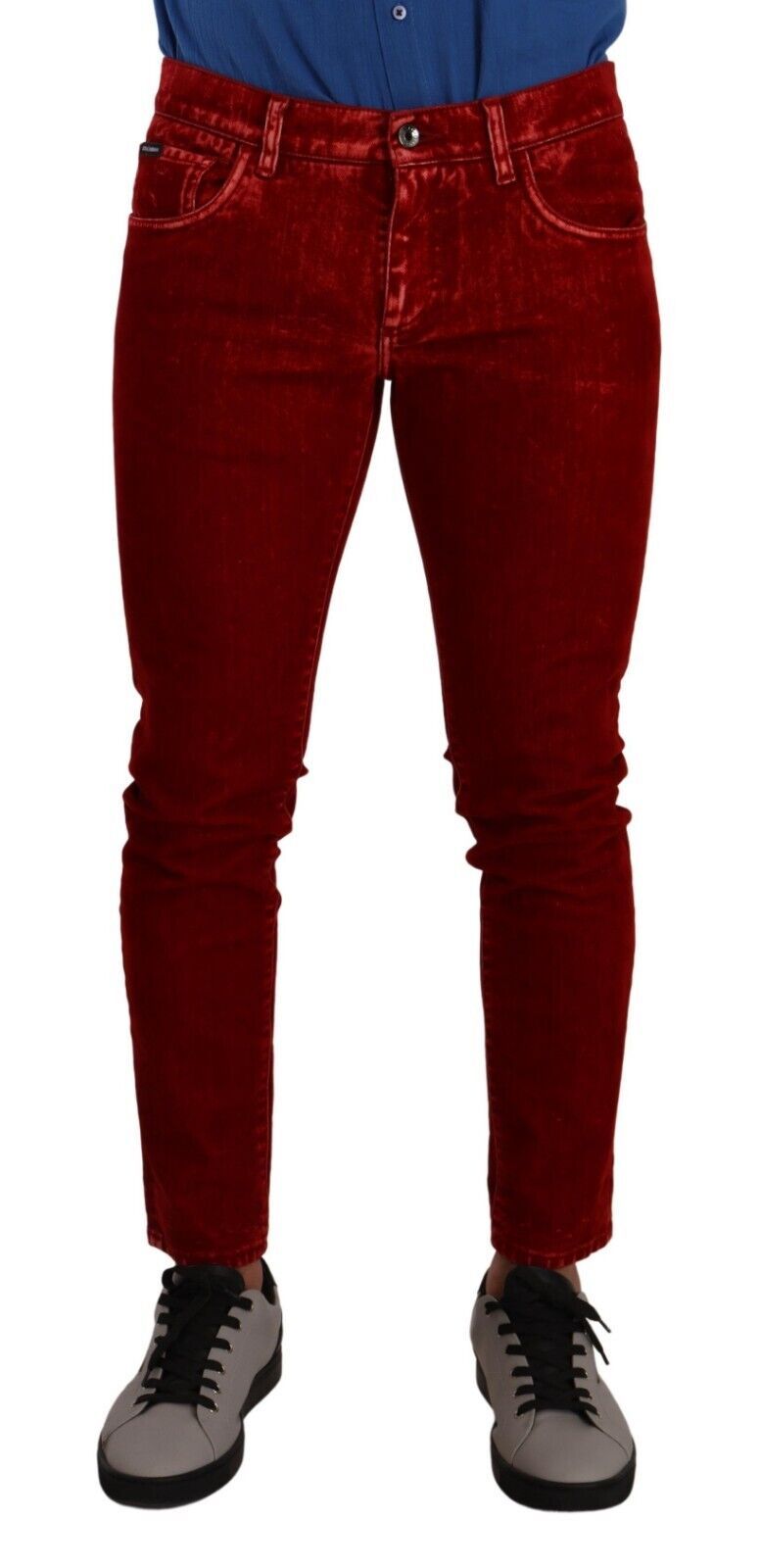 Jeans per pantaloni skinny in denim skinny elasticizzato in cotone rosso