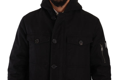 Schwarzer Jeans-Parka-Mantel mit Kapuze und Winterjacke