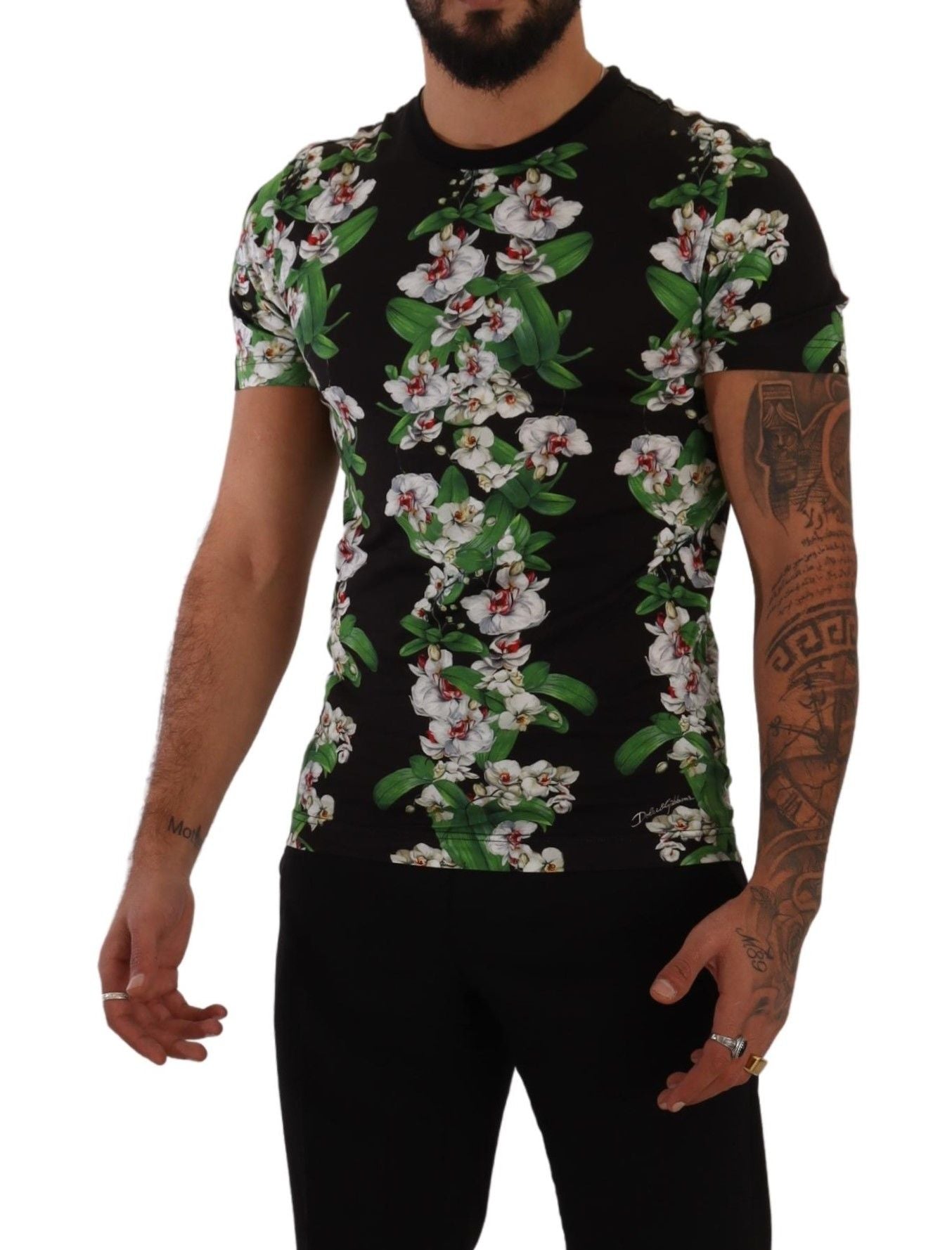 T-shirt girocollo con stampa floreale nera