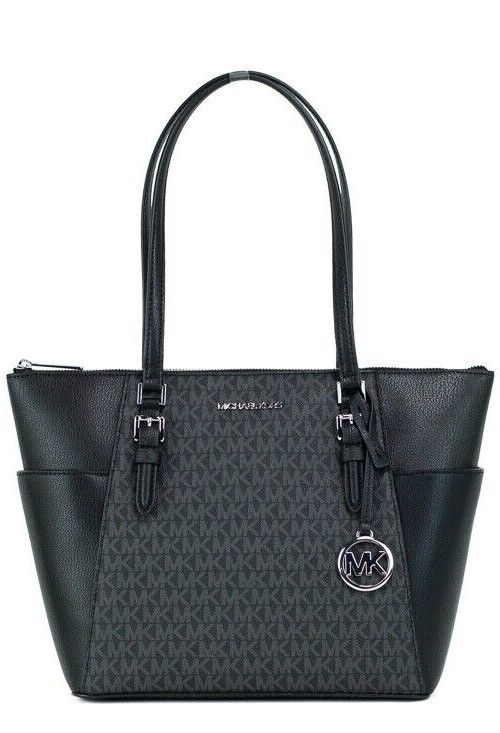 Michael Kors Charlotte große Handtasche aus PVC-Leder mit Reißverschluss oben, schwarz