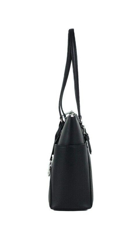 Borsa a mano grande con cerniera superiore Charlotte in pelle PVC nera