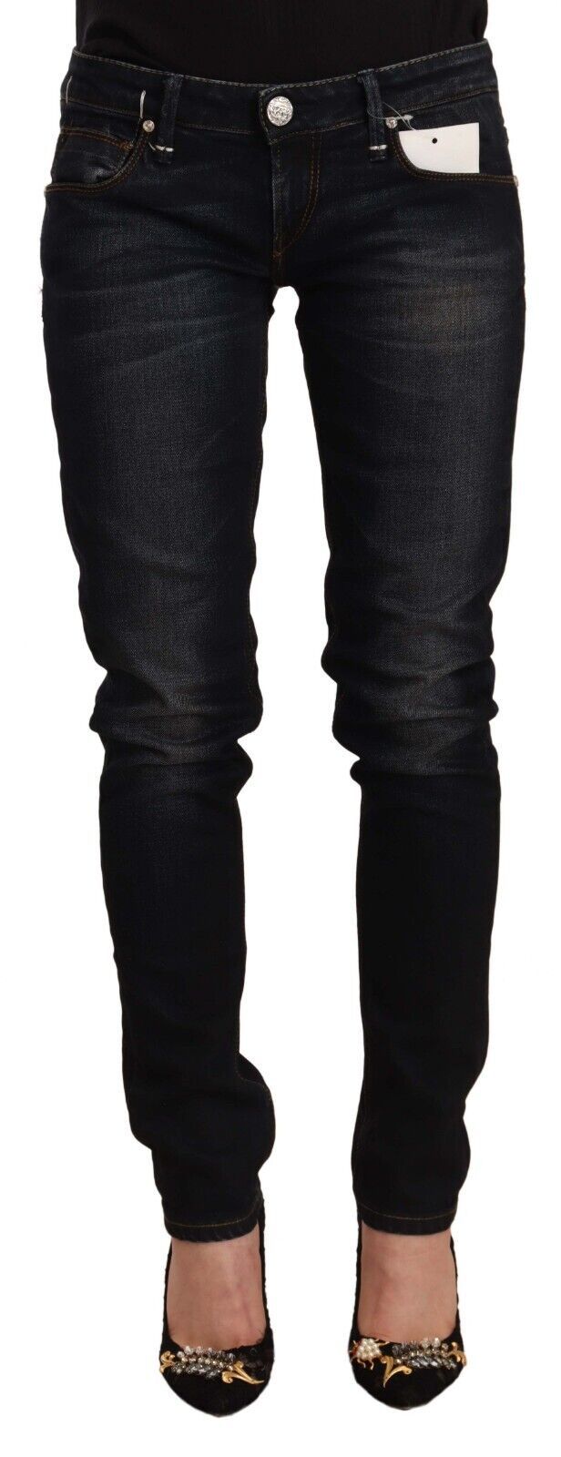 Jeans slim fit in denim a vita bassa in cotone lavato nero