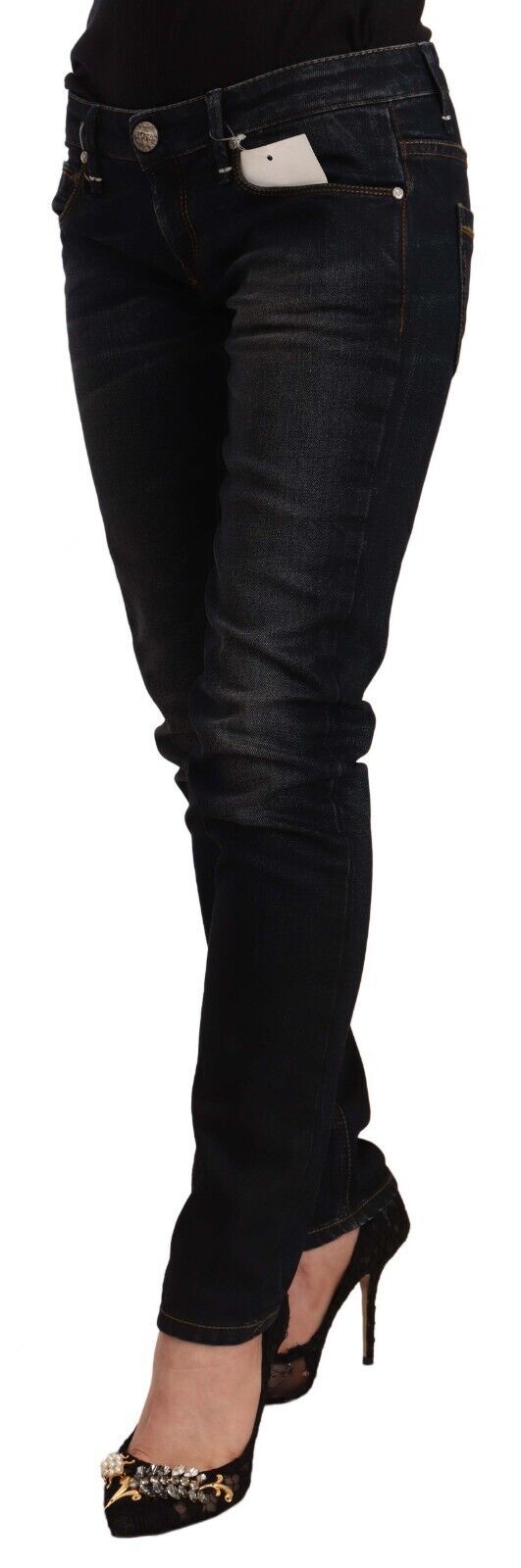 Jeans slim fit in denim a vita bassa in cotone lavato nero