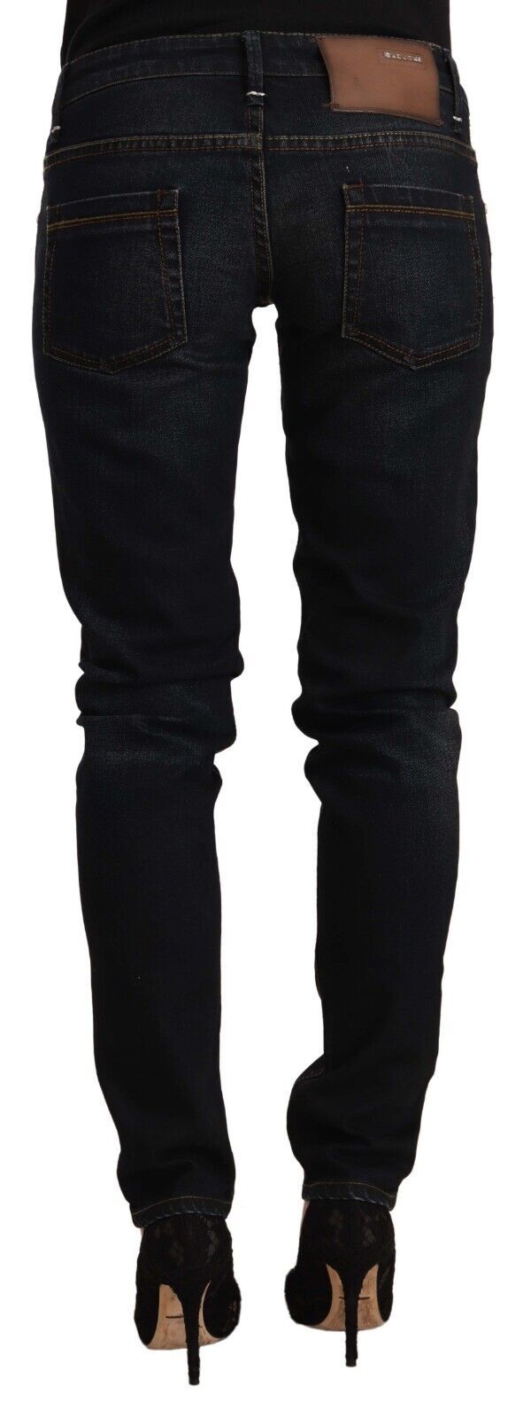 Jeans slim fit in denim a vita bassa in cotone lavato nero