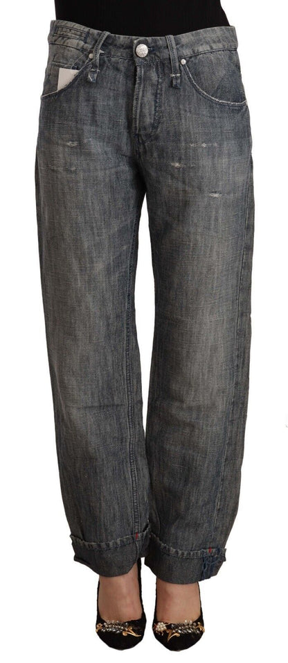 Jeans con orlo piegato in denim dritto ramie lavato grigio